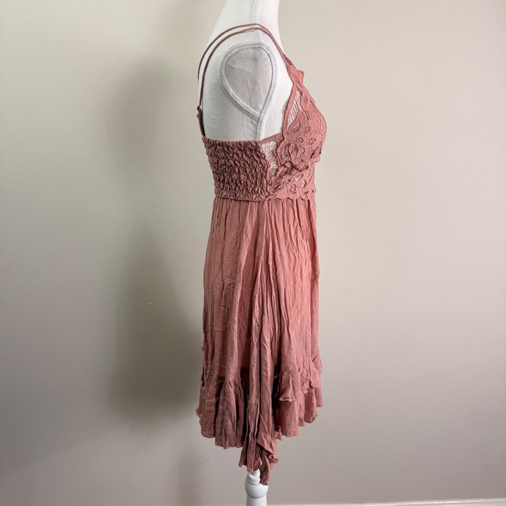 Free People FP One Adella Slip Dress Dusty Rose Pink Lace Boho Mini Small NWT - Picture 2 of 9